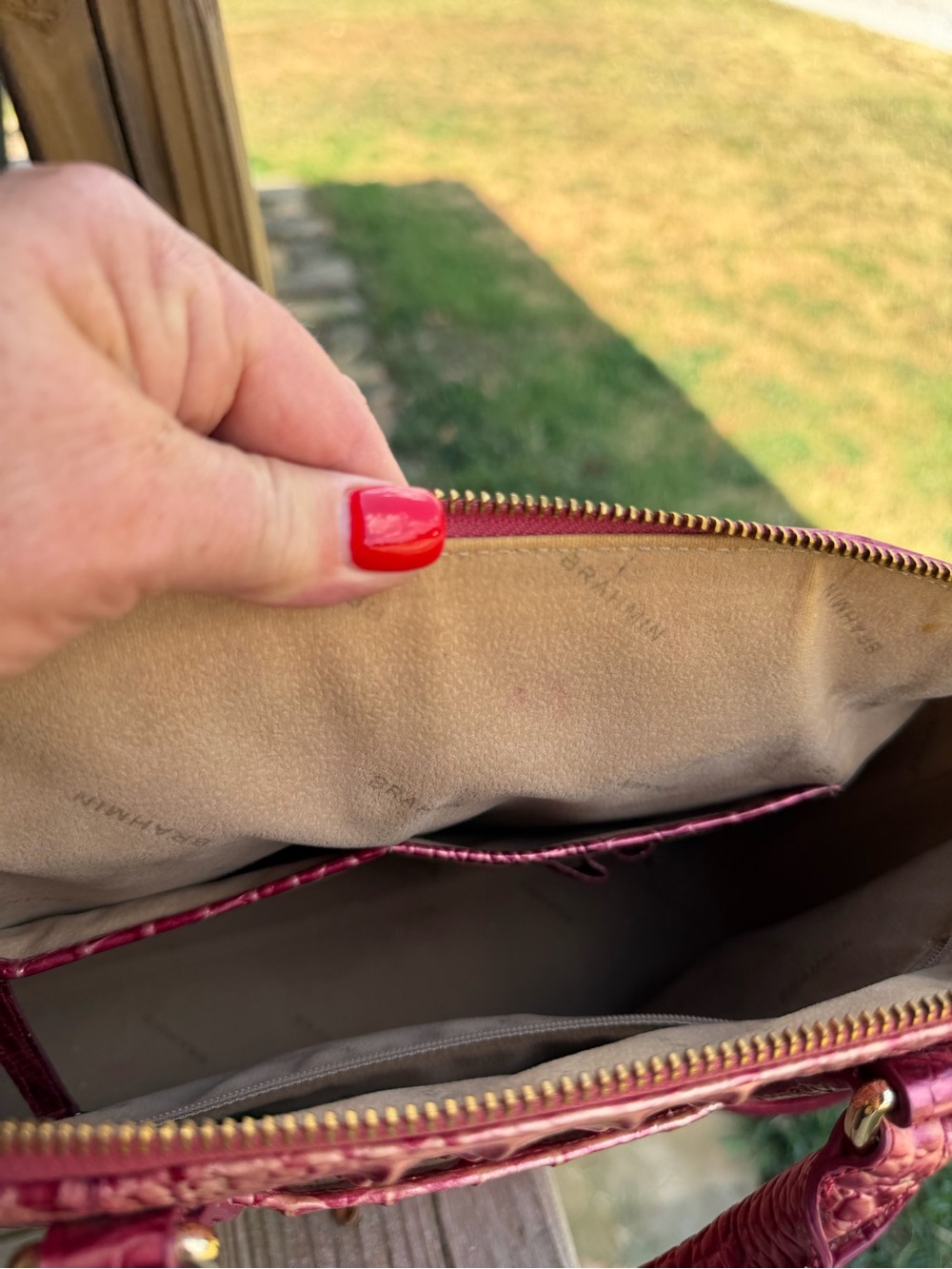 Brahmin Metallic Pink Croc-Embossed Satchel Bag - Picture 14 of 15